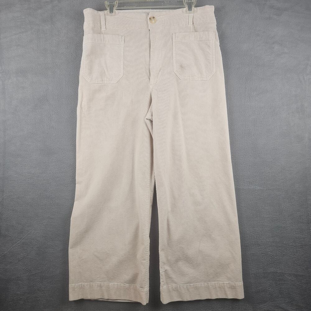 Maeve Anthropologie TheColette Corduroy Pants Women Cropped Wide Leg Cream Sz 32 - Picture 1 of 7